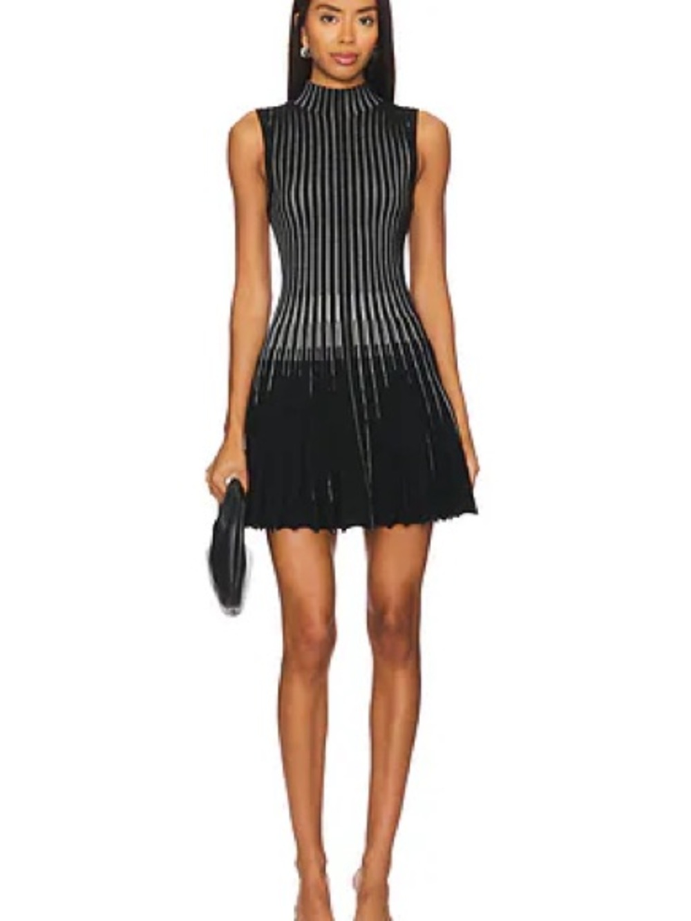 Milly Black Mini Dress with Silver Stripe Accents